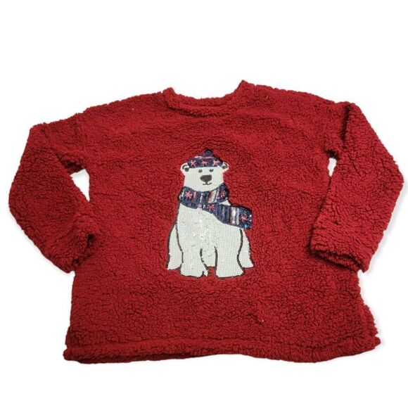 Time & Tru fuzzy Polar bear sweater S4-6 - Picture 1 of 3